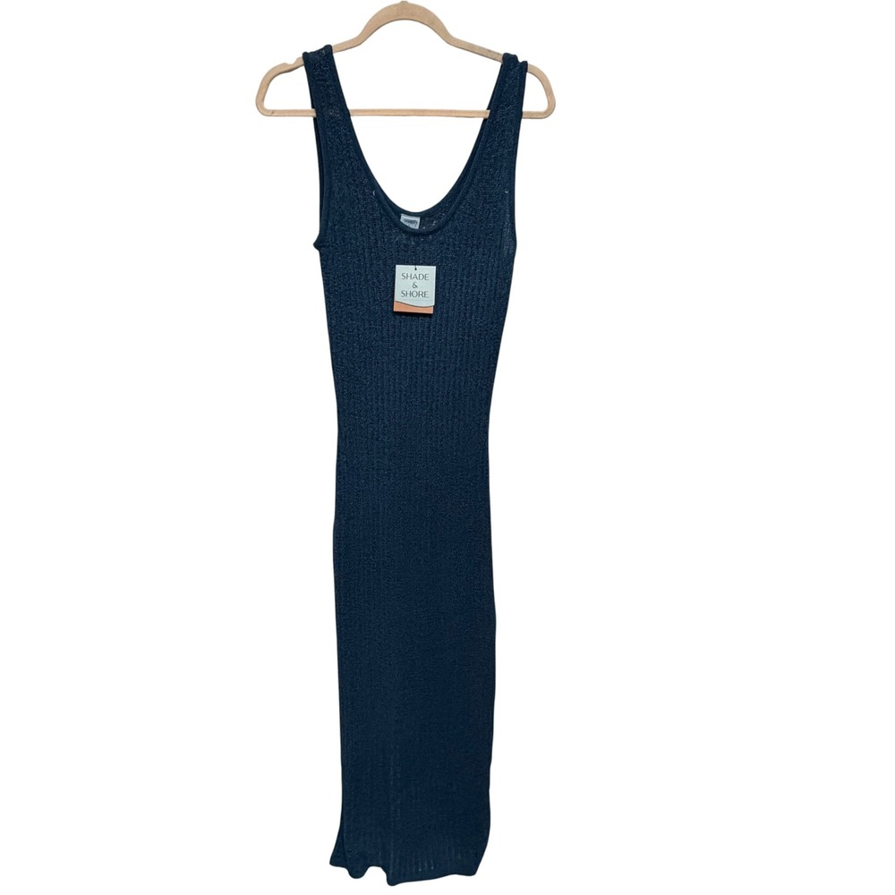 NWT Shade & Shore Blue Crochet Knit Maxi Swim Cover Up Dress Size L 12-14